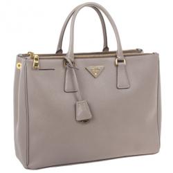 Pre Owned Prada Grey Argilla Saffiano Lux Double Zip Tote