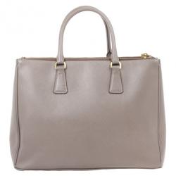Pre Owned Prada Grey Argilla Saffiano Lux Double Zip Tote