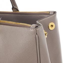 Pre Owned Prada Grey Argilla Saffiano Lux Double Zip Tote