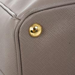 Pre Owned Prada Grey Argilla Saffiano Lux Double Zip Tote