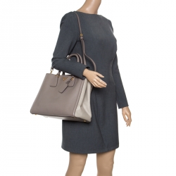 Pre Owned Prada Two Tone Taupe Saffiano Lux  Leather Shopper Tote