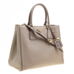 Pre Owned Prada Two Tone Taupe Saffiano Lux  Leather Shopper Tote