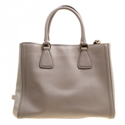 Pre Owned Prada Two Tone Taupe Saffiano Lux  Leather Shopper Tote