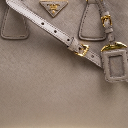 Pre Owned Prada Two Tone Taupe Saffiano Lux  Leather Shopper Tote
