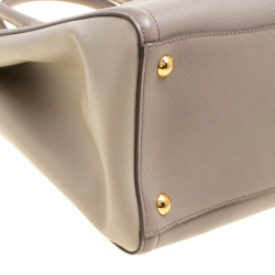 Pre Owned Prada Two Tone Taupe Saffiano Lux  Leather Shopper Tote