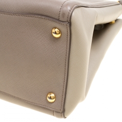 Pre Owned Prada Two Tone Taupe Saffiano Lux  Leather Shopper Tote