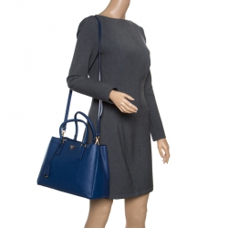 Pre Owned Prada Blue Saffiano Lux Leather Medium Tote