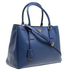 Pre Owned Prada Blue Saffiano Lux Leather Medium Tote