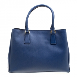 Pre Owned Prada Blue Saffiano Lux Leather Medium Tote