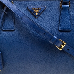 Pre Owned Prada Blue Saffiano Lux Leather Medium Tote