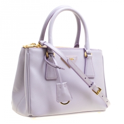 Pre Owned Prada Lilac Saffiano Lux Leather Mini Double Zip Tote
