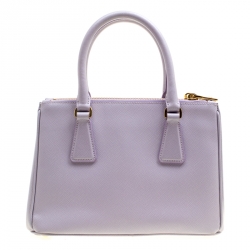 Pre Owned Prada Lilac Saffiano Lux Leather Mini Double Zip Tote