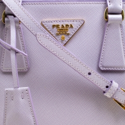 Pre Owned Prada Lilac Saffiano Lux Leather Mini Double Zip Tote