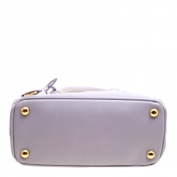 Pre Owned Prada Lilac Saffiano Lux Leather Mini Double Zip Tote