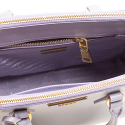 Pre Owned Prada Lilac Saffiano Lux Leather Mini Double Zip Tote