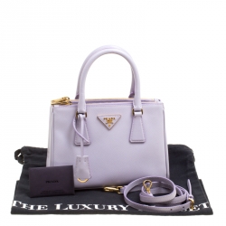 Pre Owned Prada Lilac Saffiano Lux Leather Mini Double Zip Tote