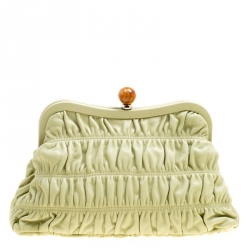 Pre Owned Prada Pistachio Nappa Gaufre Leather Frame Clutch