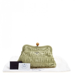 Pre Owned Prada Pistachio Nappa Gaufre Leather Frame Clutch