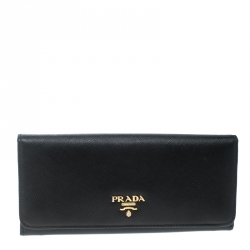 Pre Owned Prada Black Saffiano Metal Leather Continental Wallet