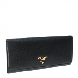 Pre Owned Prada Black Saffiano Metal Leather Continental Wallet
