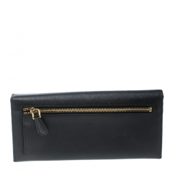 Pre Owned Prada Black Saffiano Metal Leather Continental Wallet