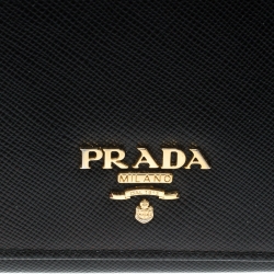 Pre Owned Prada Black Saffiano Metal Leather Continental Wallet