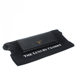 Pre Owned Prada Black Saffiano Metal Leather Continental Wallet