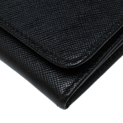 Pre Owned Prada Black Saffiano Metal Leather Continental Wallet
