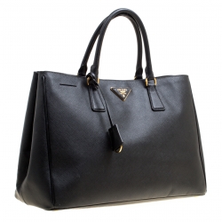 Pre Owned Prada Black Saffiano Lux Leather Large Gardener's Tote
