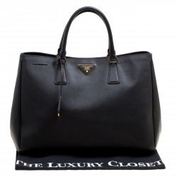 Pre Owned Prada Black Saffiano Lux Leather Large Gardener's Tote