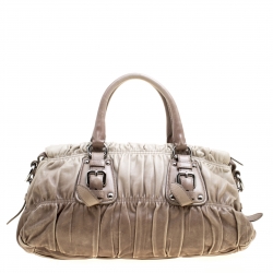 Pre Owned Prada Beige/Grey Ombre Nappa Gaufre Leather Top Handle Bag