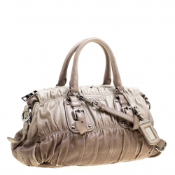 Pre Owned Prada Beige/Grey Ombre Nappa Gaufre Leather Top Handle Bag