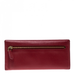Pre Owned Prada Red Saffiano Leather Continental Wallet