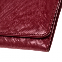 Pre Owned Prada Red Saffiano Leather Continental Wallet