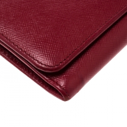 Pre Owned Prada Red Saffiano Leather Continental Wallet