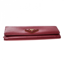 Pre Owned Prada Red Saffiano Leather Continental Wallet