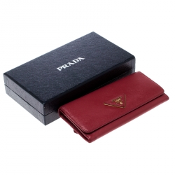 Pre Owned Prada Red Saffiano Leather Continental Wallet