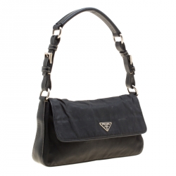 Pre Owned Prada Black Nylon and Leather Flap Shoulder Bag