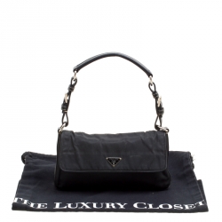 Pre Owned Prada Black Nylon and Leather Flap Shoulder Bag