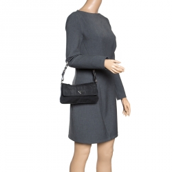 Pre Owned Prada Black Nylon and Leather Flap Shoulder Bag
