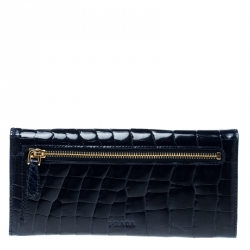 Pre Owned Prada Blue Croc Embossed Leather Continental Wallet 