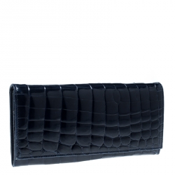 Pre Owned Prada Blue Croc Embossed Leather Continental Wallet 
