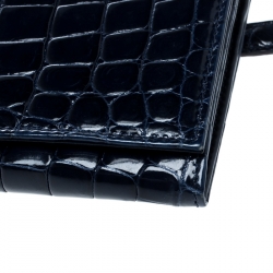 Pre Owned Prada Blue Croc Embossed Leather Continental Wallet 