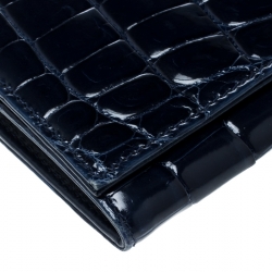 Pre Owned Prada Blue Croc Embossed Leather Continental Wallet 