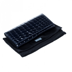 Pre Owned Prada Blue Croc Embossed Leather Continental Wallet 