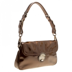 Pre Owned Prada Olive Green Patent Leather Shoulder Bag