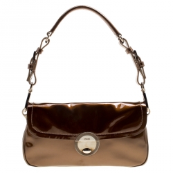 Pre Owned Prada Olive Green Patent Leather Shoulder Bag