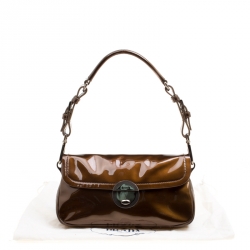 Pre Owned Prada Olive Green Patent Leather Shoulder Bag