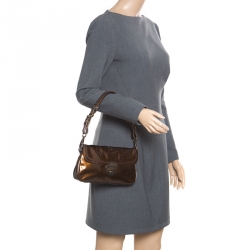 Pre Owned Prada Olive Green Patent Leather Shoulder Bag