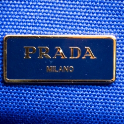 Pre Owned Prada Blue Printed Canapa Canvas Tote 